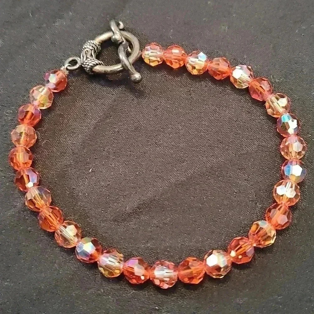 Faceted glass bead bracelet with Sterling Silver toggle clasp bracelet